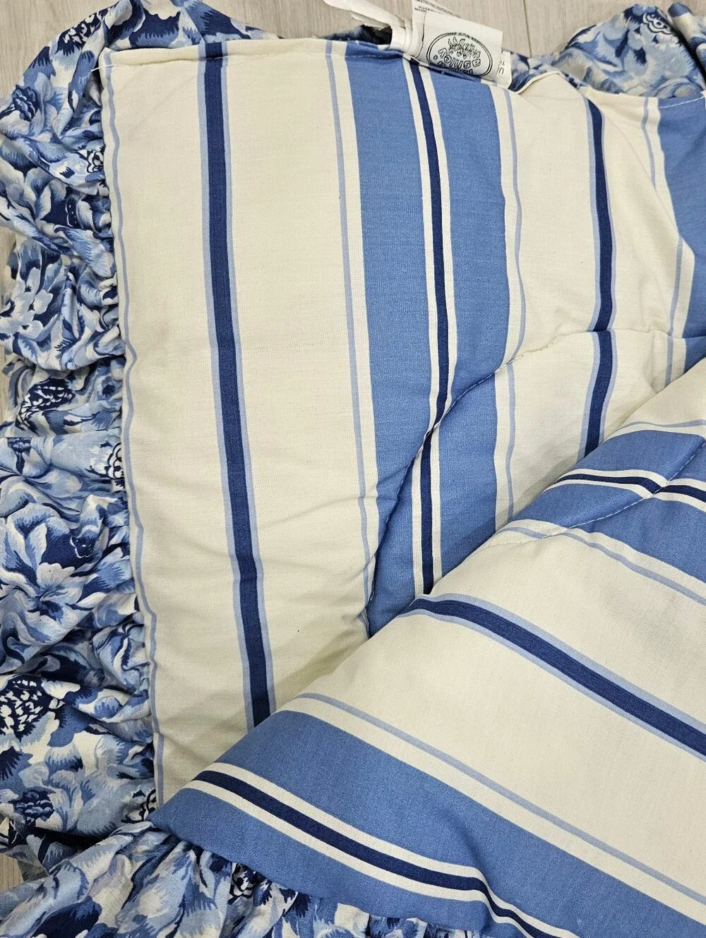 VTG Laura Ashley Palace Garden Twin Comforter Ruffled Blue Floral Stripe NWOT
